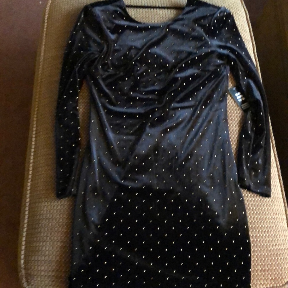 Express Black Dress with Gold Accents